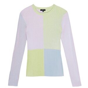 Rails Pia Pastel Colorblock Ribbed Knit Cashmere Blend Top Sz L Soft Girl Kawaii